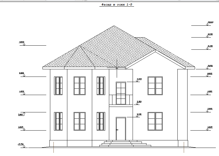Фасад двухэтажного здания чертеж