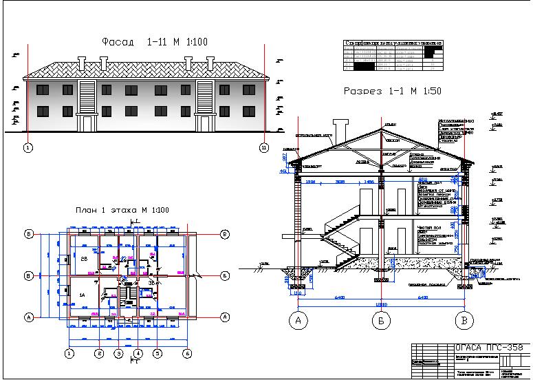 Фасад разрез план этажа